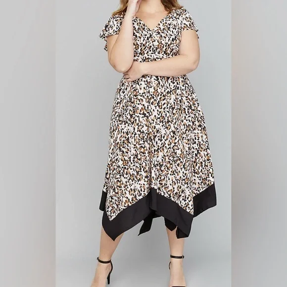 Lane Bryant Leopard Print Shark Hem Midi Dress 16 Pockets Occasional Vacay - Picture 1 of 12